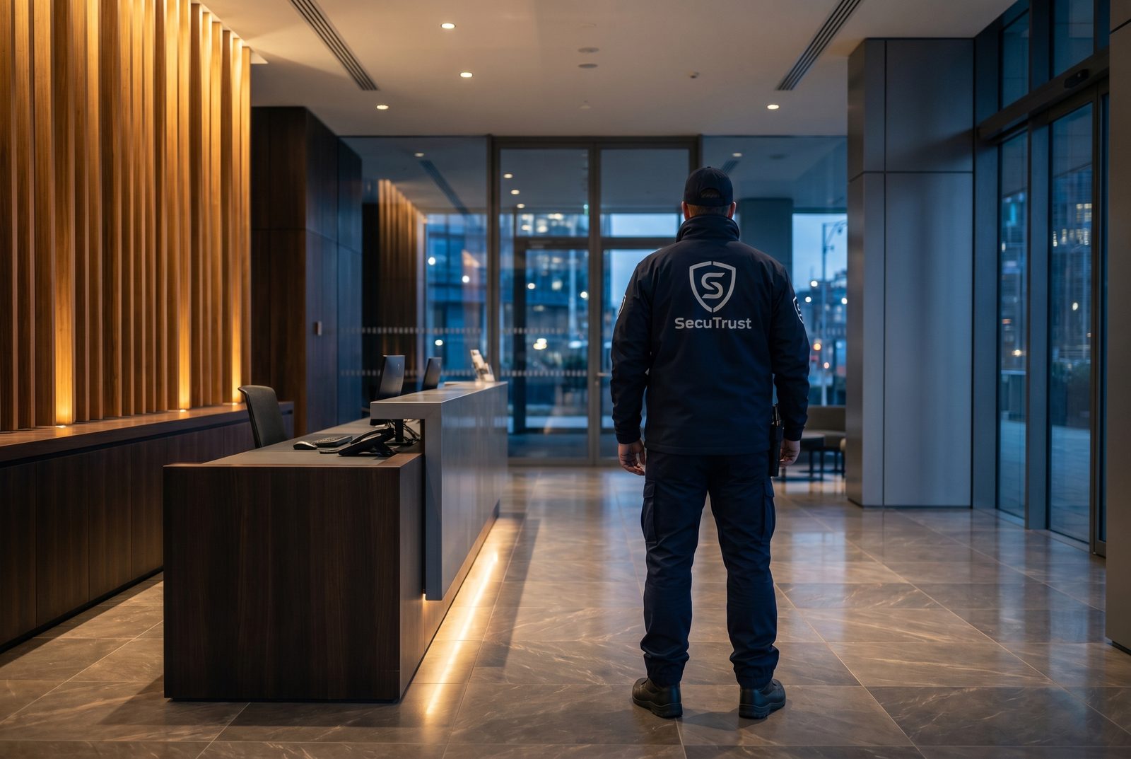 Objektschutz und Empfang in moderner Lobby